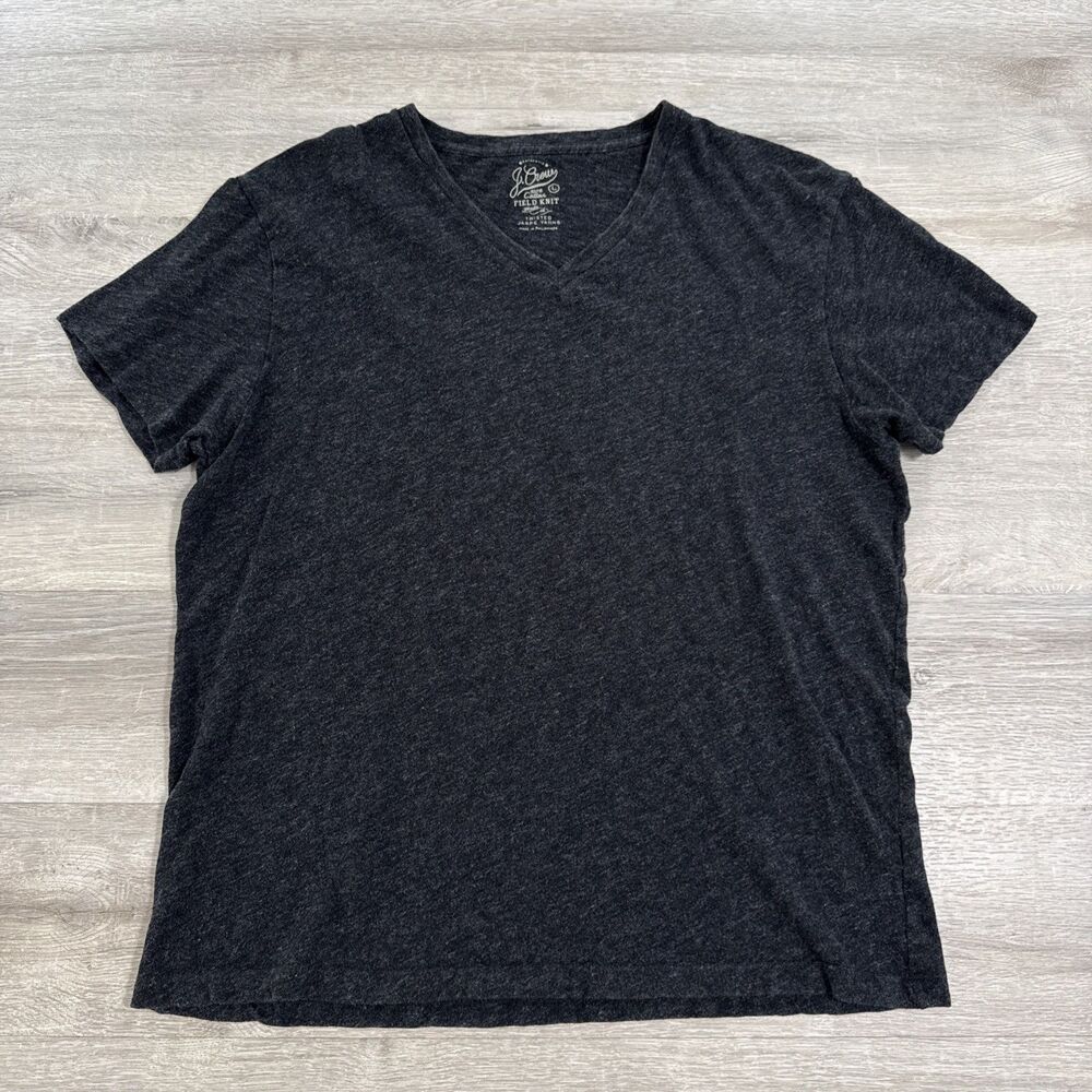 J Crew Shirt Field Knit Menβs Charcoal Gray Large 100% Cotton V Neck Jaspe Yarn